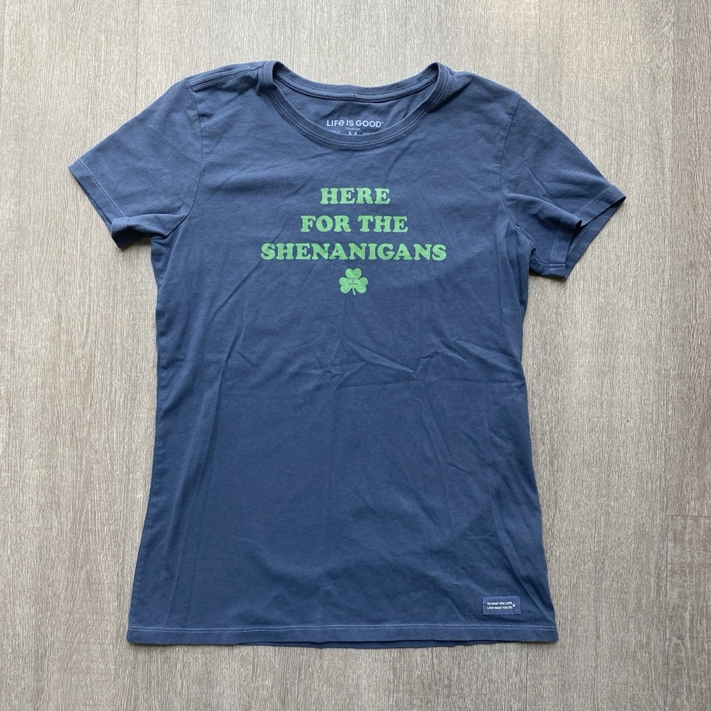 Life Is Good Navy Blue And Green Short‎ Sleeve Tea Men's Size Medium Funny